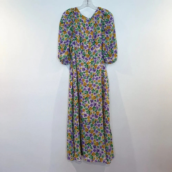 Nicholas Danielle Floral Deep V Neck Preppy Quarter Sleeve Tie Front Maxi Dress - Picture 9 of 9